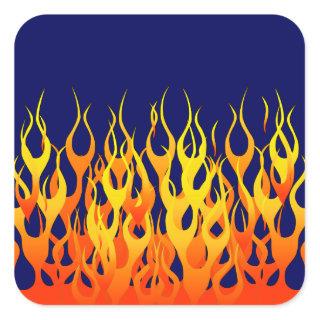 Classic Racing Flames Fire on Navy Blue Decor Square Sticker