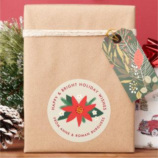 Classic Red Poinsettia Christmas Holiday Gift Clas Classic Round Sticker