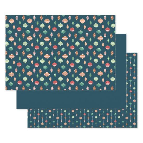 Classic Retro Christmas Ornaments on Dark Blue  Sheets