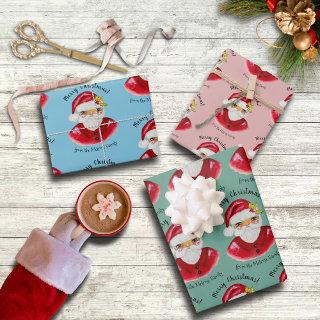 Classic Santa Retro Pink Mint Blue Christmas Cute  Sheets