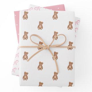Classic Teddy Bear Pink Bow Baby Shower  Sheets