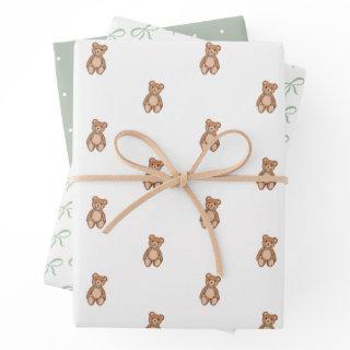 Classic Teddy Bear Sage Green Bow Baby Shower  Sheets