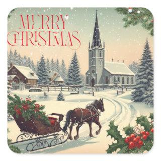 Classic/Vintage Christmas scene Mug Square Sticker