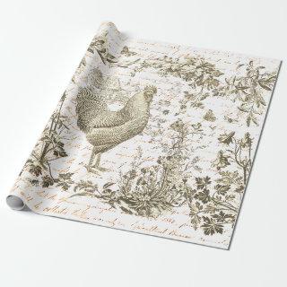 Classic Vintage Rooster Beige Floral Script