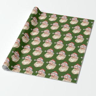 Classic Vintage Santa Claus Winking in Green BG