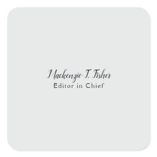 Classical Calligraphy Elegant Plain Simple Grey Square Sticker