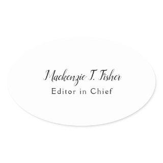 Classical Calligraphy Elegant Plain Simple White Oval Sticker