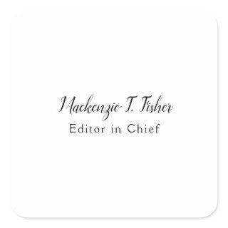 Classical Calligraphy Elegant Plain Simple White Square Sticker
