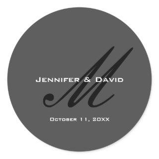 Classical Calligraphy Monogram Wedding Grey Classic Round Sticker