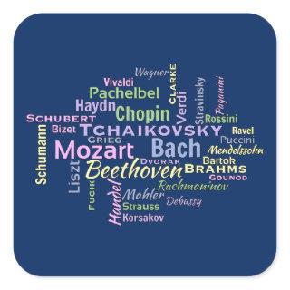 Classical Composers Word Cloud Square Sticker