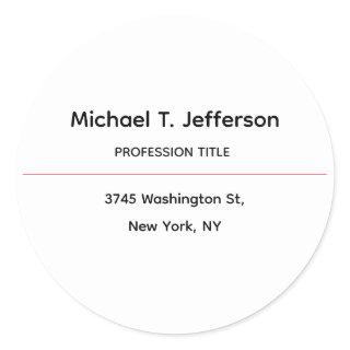 Classical Elegant Plain Simple White Classic Round Sticker