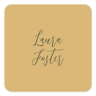 Classical Handwriting Elegant Name Gold Color Square Sticker