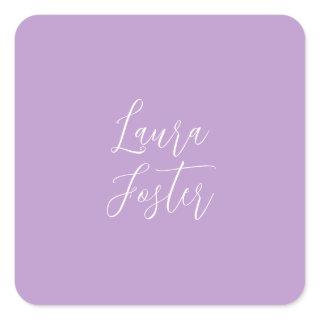 Classical Handwriting Elegant Name Lilac Color Square Sticker