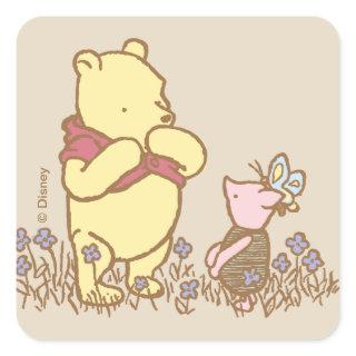 ClassicWinnie the Pooh | Pooh and Piglet in Field  Square Sticker