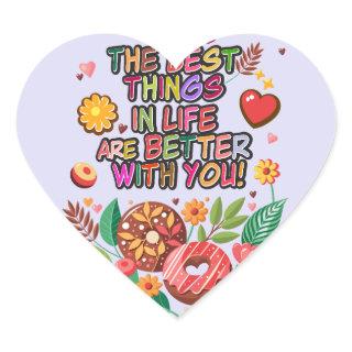 Classroom Valentine's Day Boho Donuts and Flowers Heart Sticker
