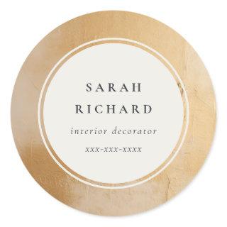 Classy Artistic Beige Gold Oil Paint Business Classic Round Sticker