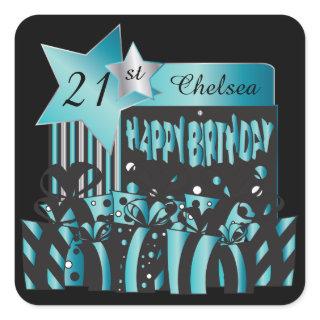 Classy Birthday | DIY Name & Age | Turquoise Square Sticker