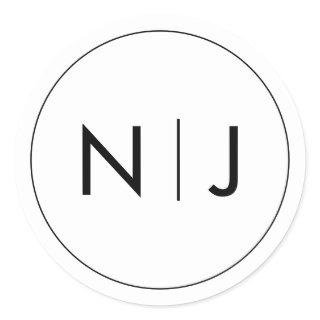Classy Black Initials Monogram Wedding Classic Round Sticker