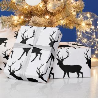 Classy Black Silhouette Deer with Antlers on White