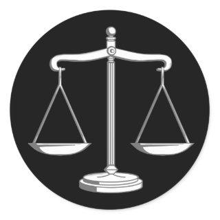 Classy Black & White Scales of Justice | Law Gifts Classic Round Sticker