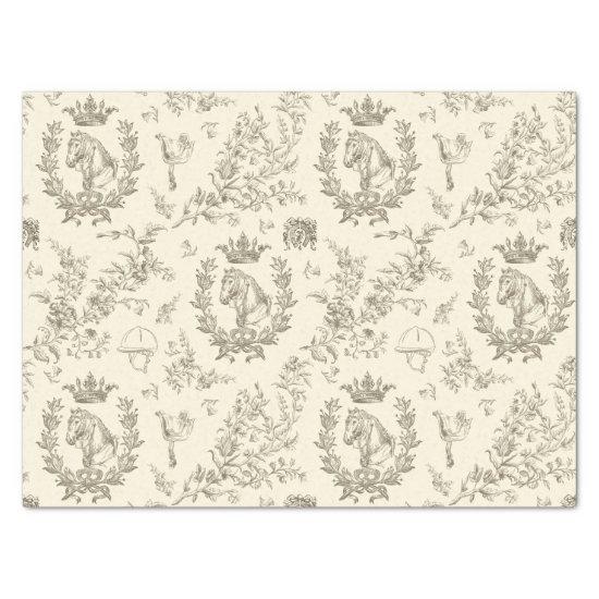 Classy Elegant Chic Beige Cream Equestrian Toile Tissue Paper