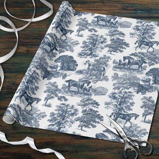 Classy Elegant Chic Blue Horses Toile Pattern