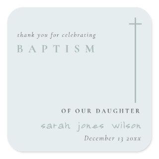 Classy Elegant Minimal Blue Typography Baptism Square Sticker