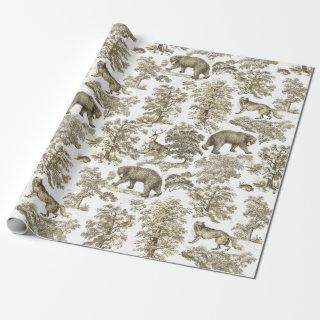 Classy Elegant Rustic Beige Forest Animals Toile