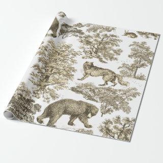 Classy Elegant Rustic Beige Forest Animals Toile