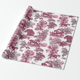 Classy Elegant Rustic Magenta Horses Country Toile