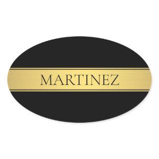 Classy Faux Gold Stripe & Black Background or DIY Oval Sticker