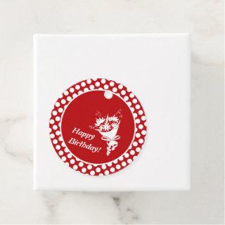 Classy Happy Birthday Flowers Red Polka Dot Favor Tags