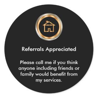 Classy Real Estate Agent Referral Appreciation Classic Round Sticker