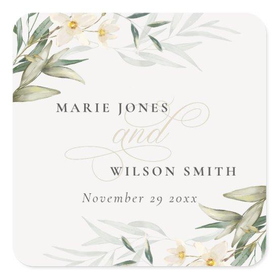 Classy Rustic White Greenery Floral Bunch Wedding Square Sticker