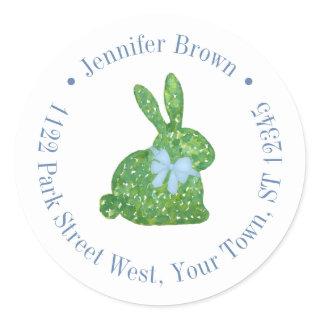 Classy Spring Bunny Baby Boy Shower Return Address Classic Round Sticker