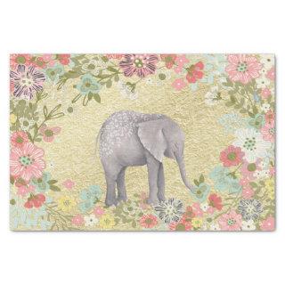 Classy Watercolor Elephant Floral Frame Gold Foil Tissue Paper
