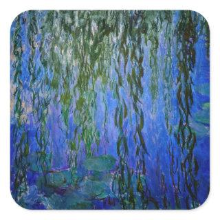 Claude Monet - Water Lilies with weeping willow Square Sticker