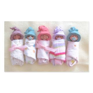 Clay Babies, Elf Hats, Sleeping, Swaddled, Cute Rectangular Sticker