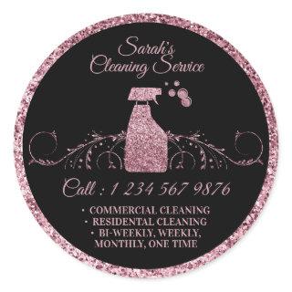 Cleaning Maid Janitorial sparkle glitter rose gold Classic Round Sticker