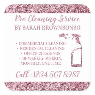 Cleaning Maid Janitorial sparkle pink glitz Square Sticker