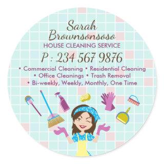 Cleaning Service Janitorial Maid Girl Worker Classic Round Sticker