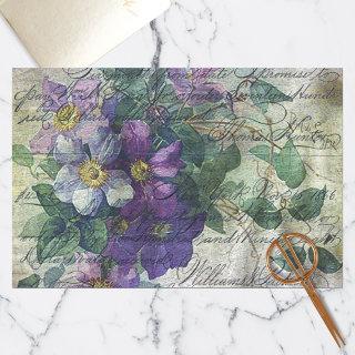 Clematis Vine Handwriting Ephemera Decoupage Tissue Paper