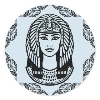 Cleopatra Egyptian on Blue Decorative Classic Round Sticker