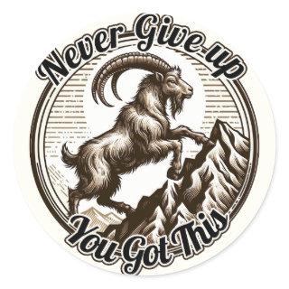 Climbing Mountain Goat Capricorn Never Give Up  Classic Round Sticker