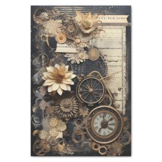 Clocks, Gears, Flowers and Ephemera Tissue Paper