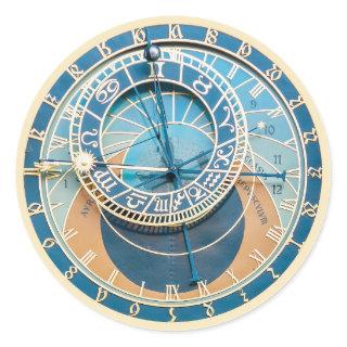 Closeup on Prague Astronomical Clock, Czech R. Classic Round Sticker