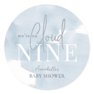 Cloud 9 Blue Sky Watercolor Boy Baby Shower Classic Round Sticker