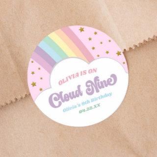 Cloud Nine Rainbow and Stars 9th Birthday Party Classic Round Sticker