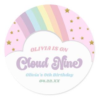 Cloud Nine Rainbow and Stars 9th Birthday Party Classic Round Sticker