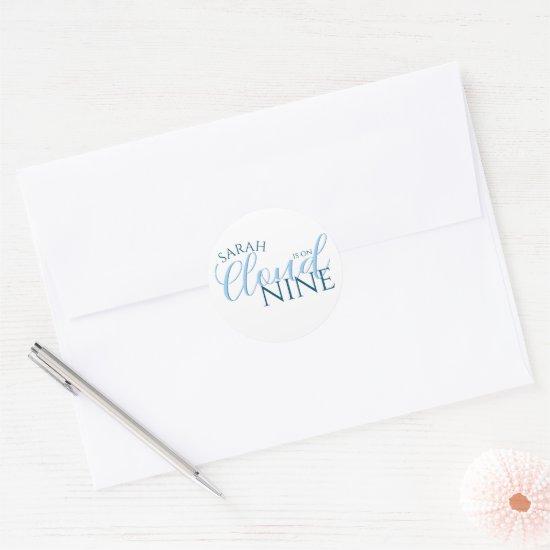 Cloud nine simple script bridal shower classic round sticker